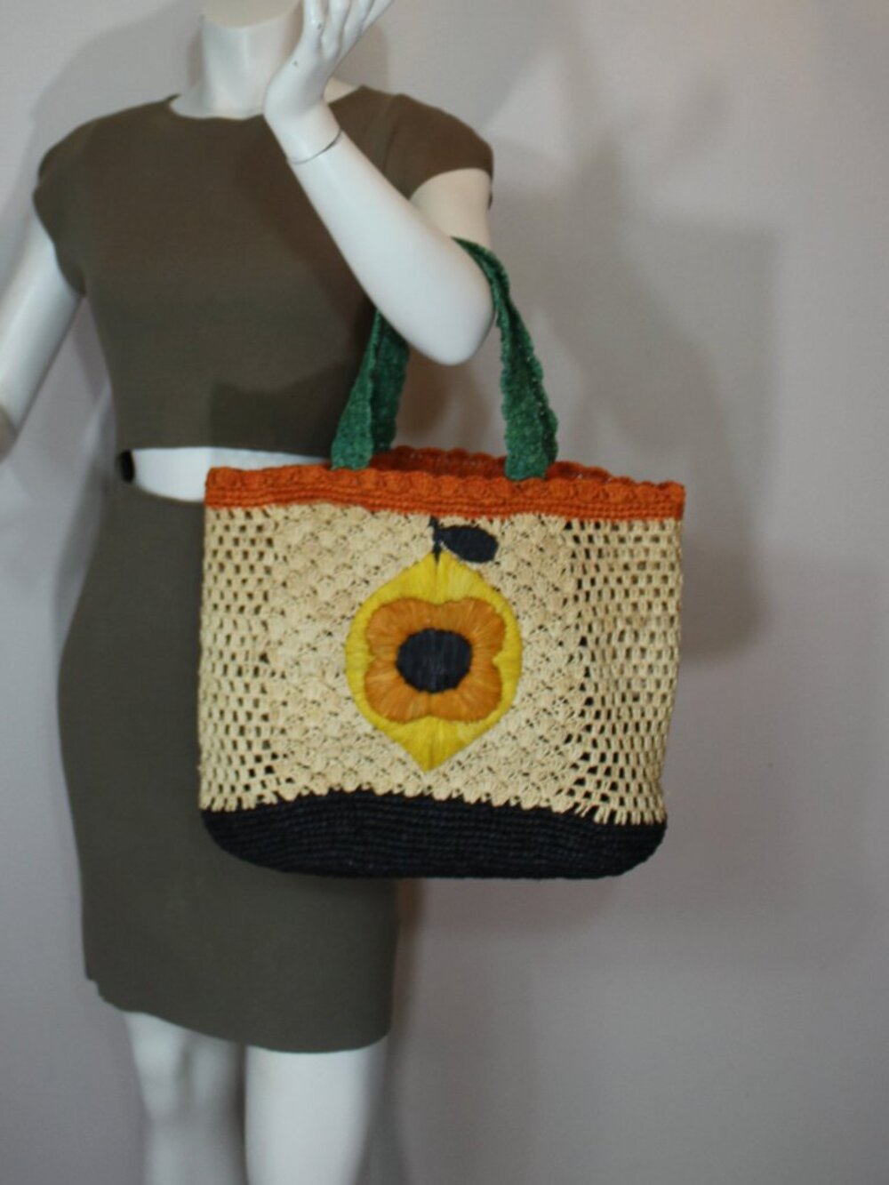 Orla Kiely knit crochet flower tote bag 40 cm x35 cm x12 cm